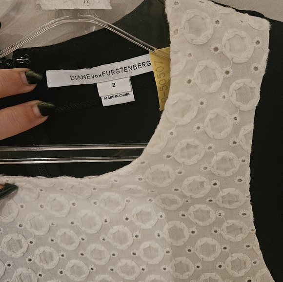 DIANE VON FURSTENBURG Pele Dress White Eyelet Lace Black Ponte Bodycon Office - Picture 6 of 10